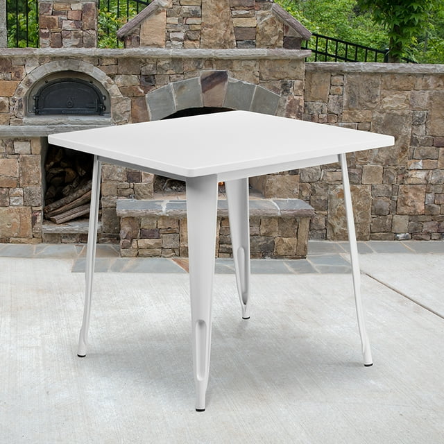 Flash Furniture Commercial Grade 31.5" Square White Metal Indoor-Outdoor Table