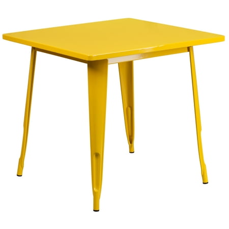 Flash Furniture Commercial Grade 31.5" Square Yellow Metal Indoor-Outdoor Table