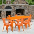 thumbnail image 1 of Flash Furniture Commercial Grade 31.5" x 63" Rectangular Orange Metal Indoor-Outdoor Table Set with 6 Stack Chairs, 1 of 5