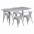 thumbnail image 1 of Flash Furniture Commercial Grade 31.5" x 63" Rectangular Silver Metal Indoor-Outdoor Table Set with 4 Arm Chairs, 1 of 2