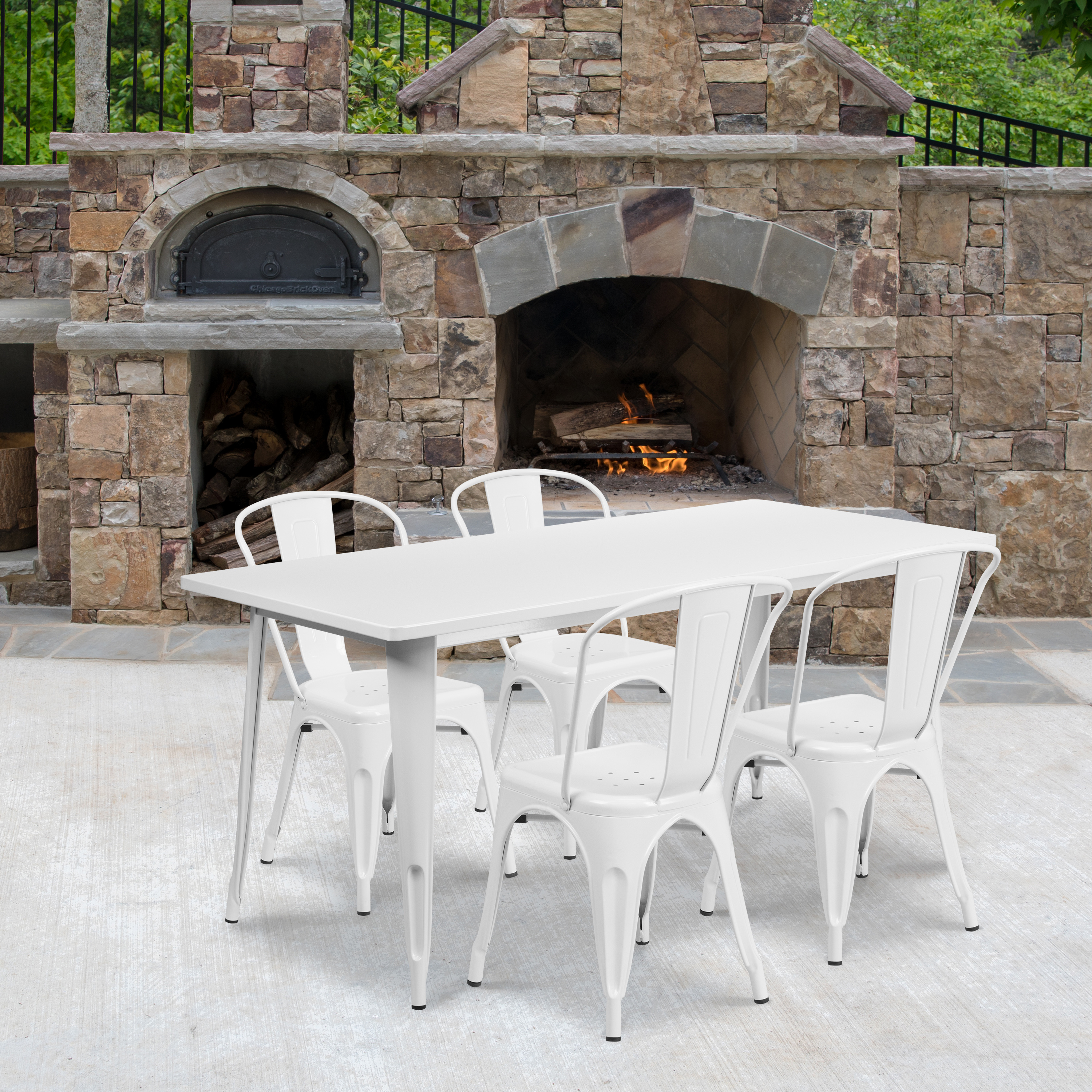 Flash Furniture Commercial Grade 31.5" x 63" Rectangular White Metal Indoor-Outdoor Table Set with 4 Stack Chairs - image 1 of 5