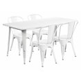 thumbnail image 1 of Flash Furniture Commercial Grade 31.5" x 63" Rectangular White Metal Indoor-Outdoor Table Set with 4 Stack Chairs, 1 of 2