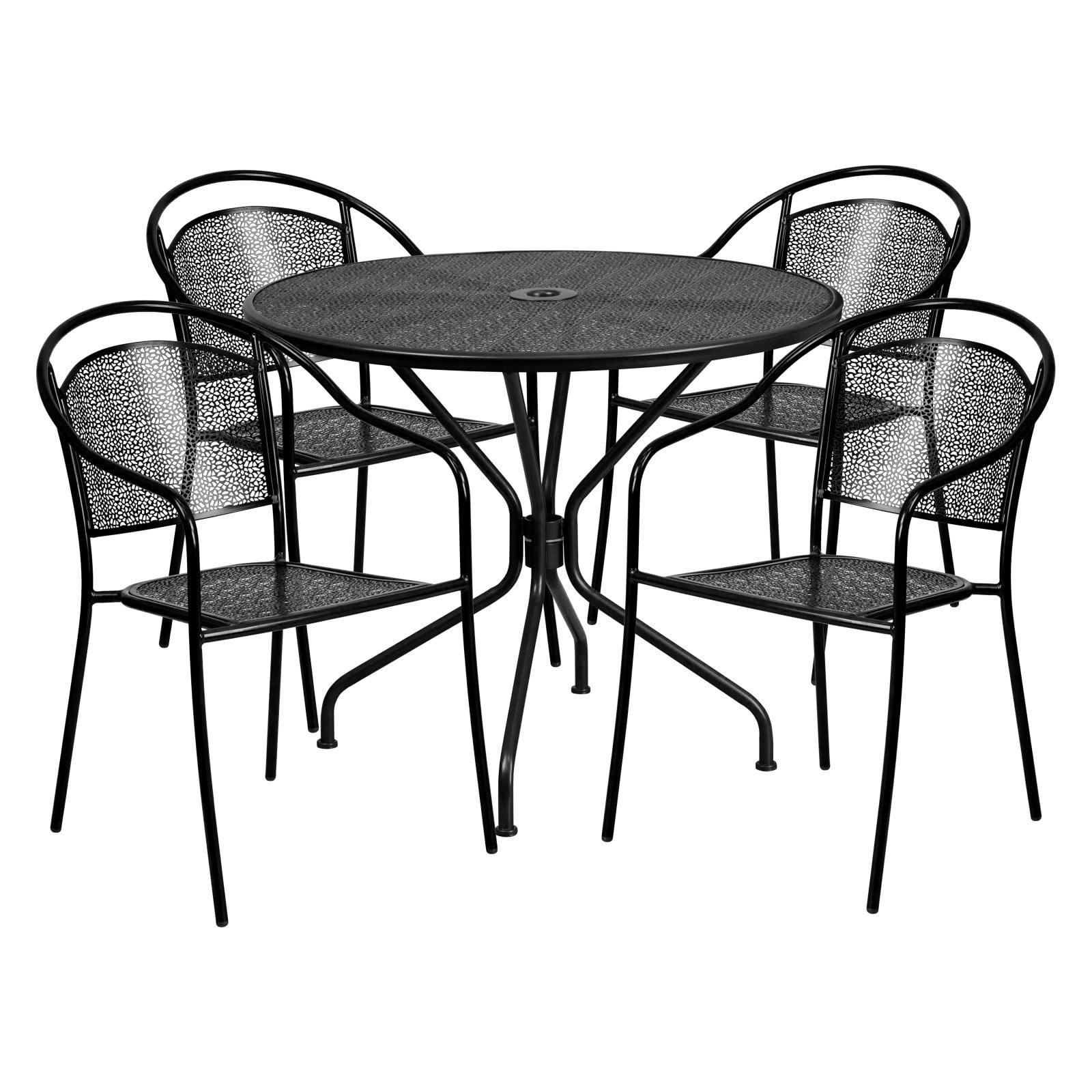 35.25" Black Steel Round Patio Table Set with 4 Chairs