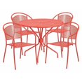 thumbnail image 1 of Flash Furniture Commercial Grade 35.25" Round Coral Indoor-Outdoor Steel Patio Table Set with 4 Round Back Chairs, 1 of 2