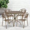 thumbnail image 1 of Flash Furniture Commercial Grade 35.25" Round Gold Indoor-Outdoor Steel Patio Table Set with 4 Round Back Chairs, 1 of 5