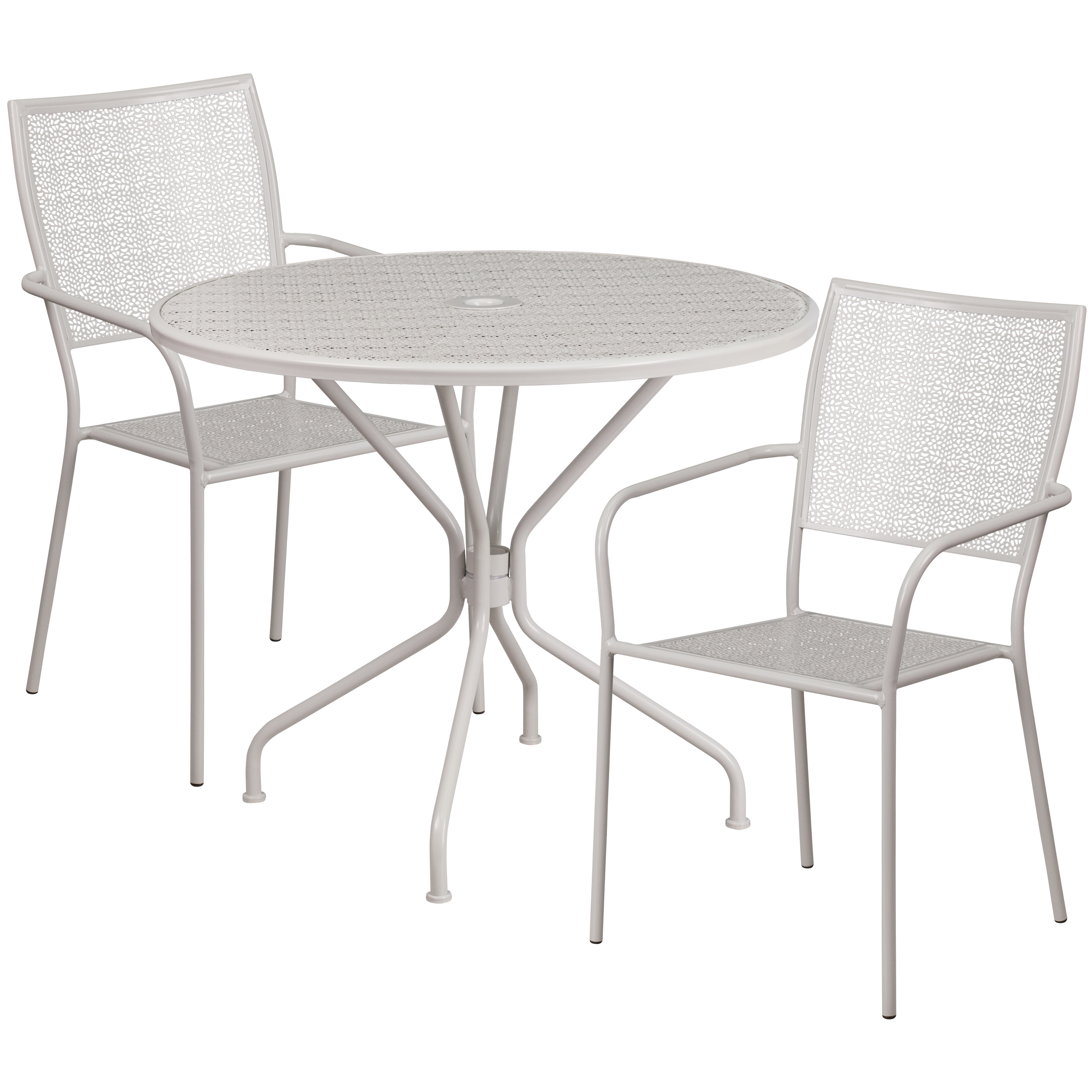 Flash Furniture Commercial Grade 35.25" Round Light Gray Indoor-Outdoor Steel Patio Table Set with 2 Square Back Chairs - image 1 of 5