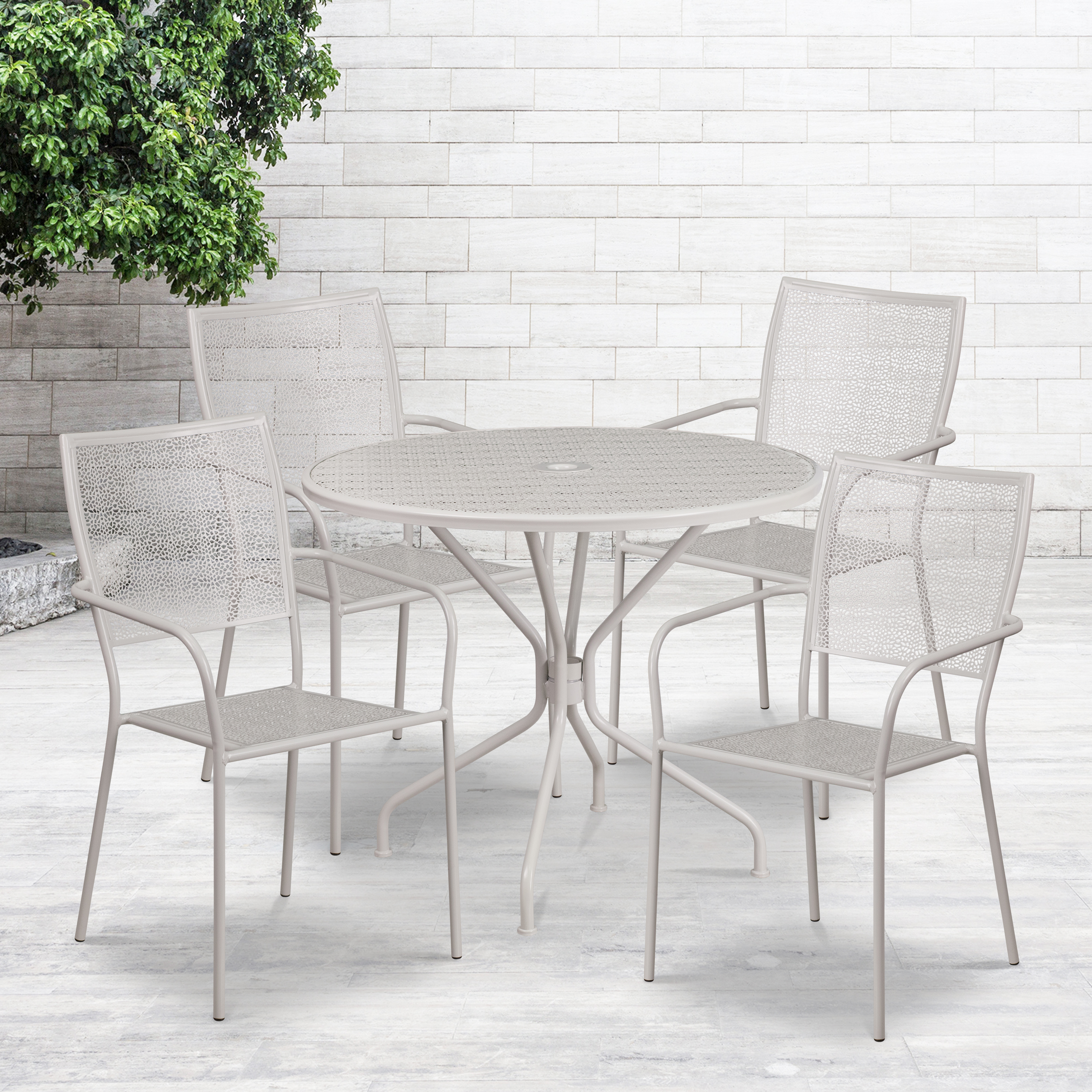 Flash Furniture Commercial Grade 35.25" Round Light Gray Indoor-Outdoor Steel Patio Table Set with 4 Square Back Chairs - image 1 of 5