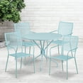 thumbnail image 1 of Flash Furniture Commercial Grade 35.25" Round Sky Blue Indoor-Outdoor Steel Patio Table Set with 4 Square Back Chairs, 1 of 5