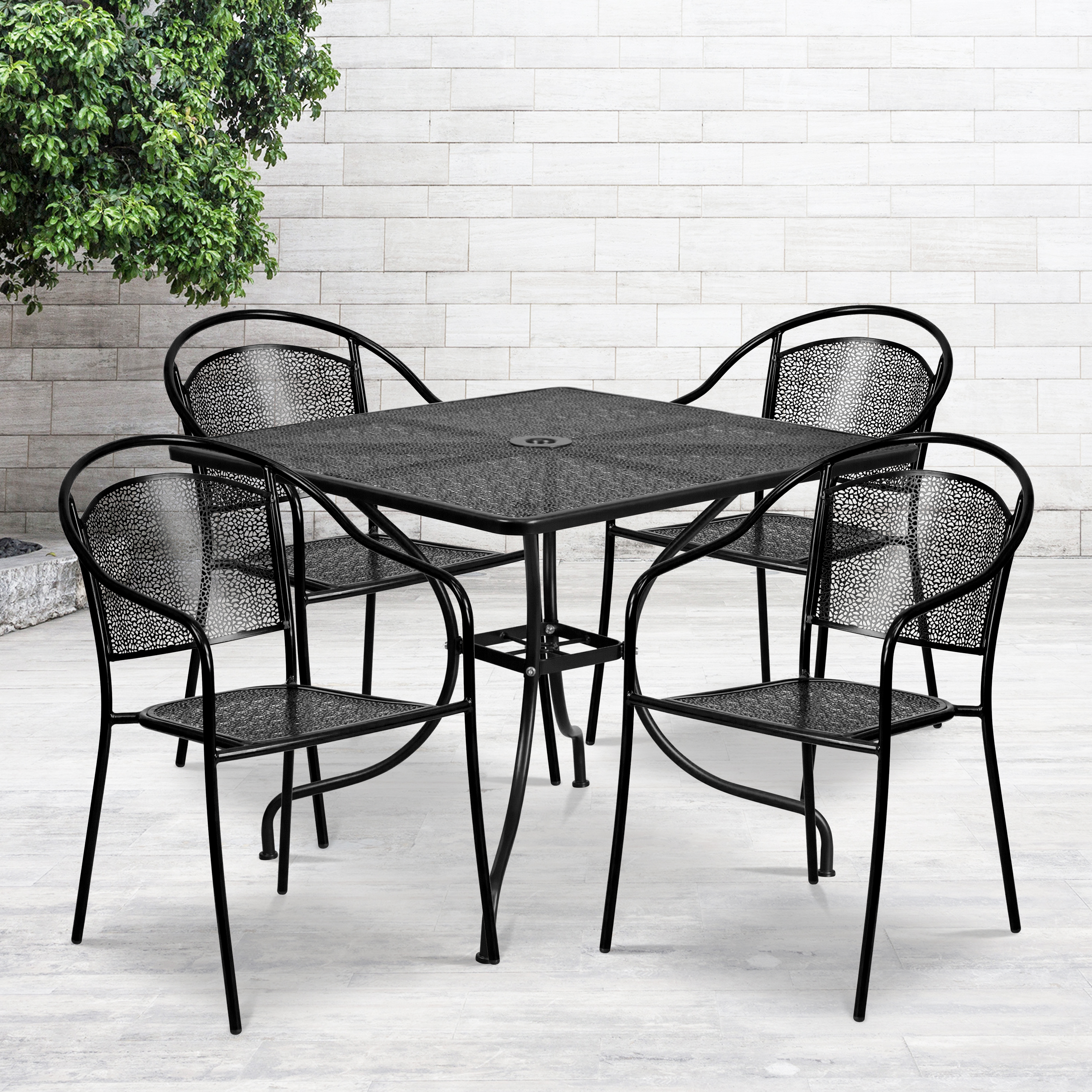 Flash Furniture Commercial Grade 35.5" Square Black Indoor-Outdoor Steel Patio Table Set with 4 Round Back Chairs - image 1 of 12