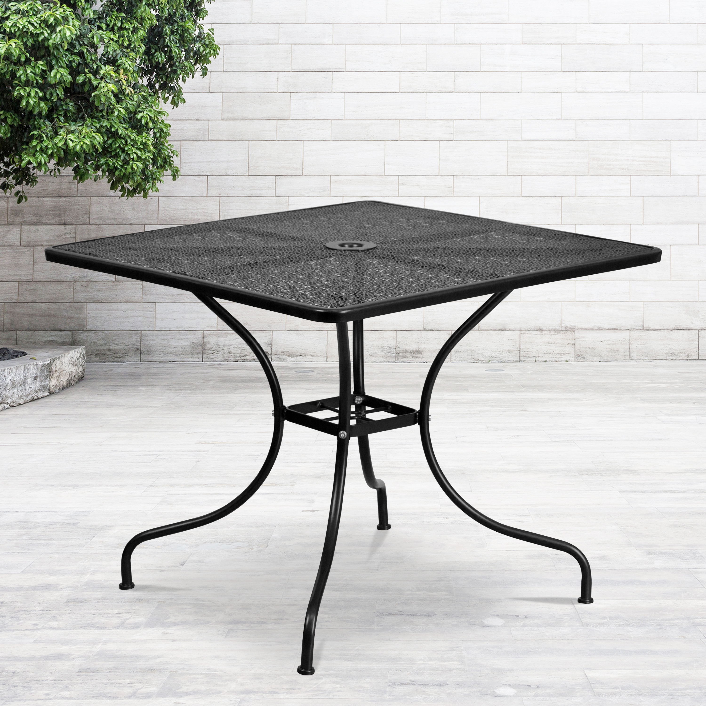 Flash Furniture Commercial Grade 35.5" Square Black Indoor-Outdoor Steel Patio Table with Umbrella Hole - image 1 of 11