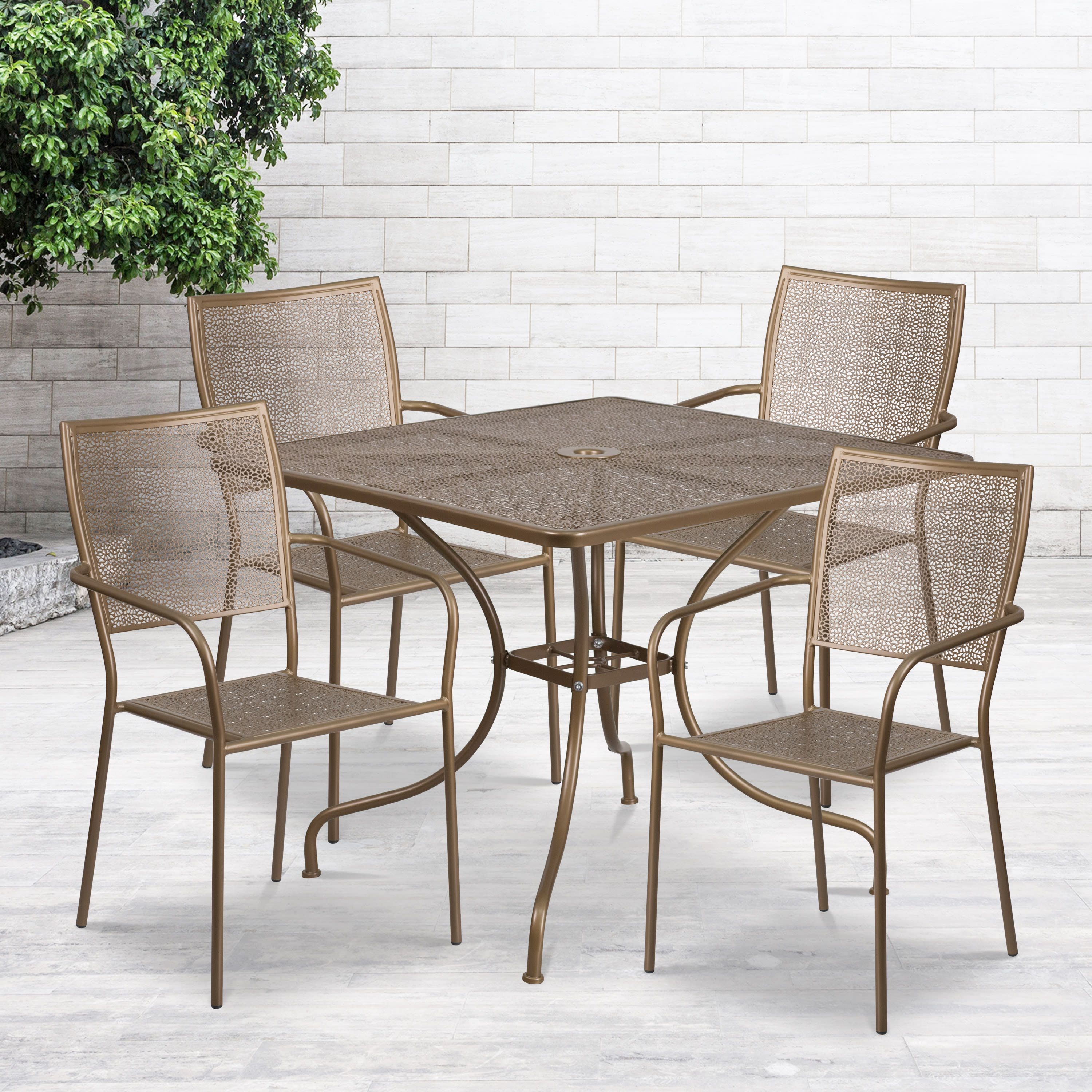 Flash Furniture Commercial Grade 35.5" Square Gold Indoor-Outdoor Steel Patio Table Set with 4 Square Back Chairs - image 1 of 5