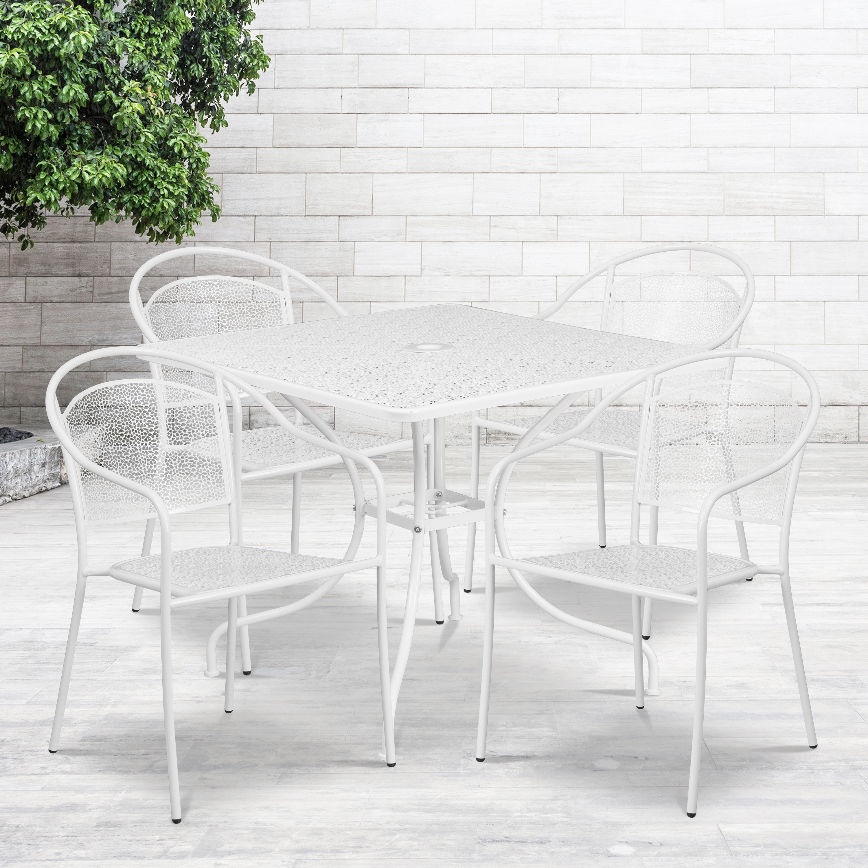 Flash Furniture Commercial Grade 35.5" Square White Indoor-Outdoor Steel Patio Table Set with 4 Round Back Chairs - image 1 of 5