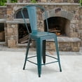 thumbnail image 1 of Flash Furniture Commercial Grade 4 Pack 24" High Distressed Kelly Blue-Teal Metal Indoor-Outdoor Counter Height Stool with Back, 1 of 14