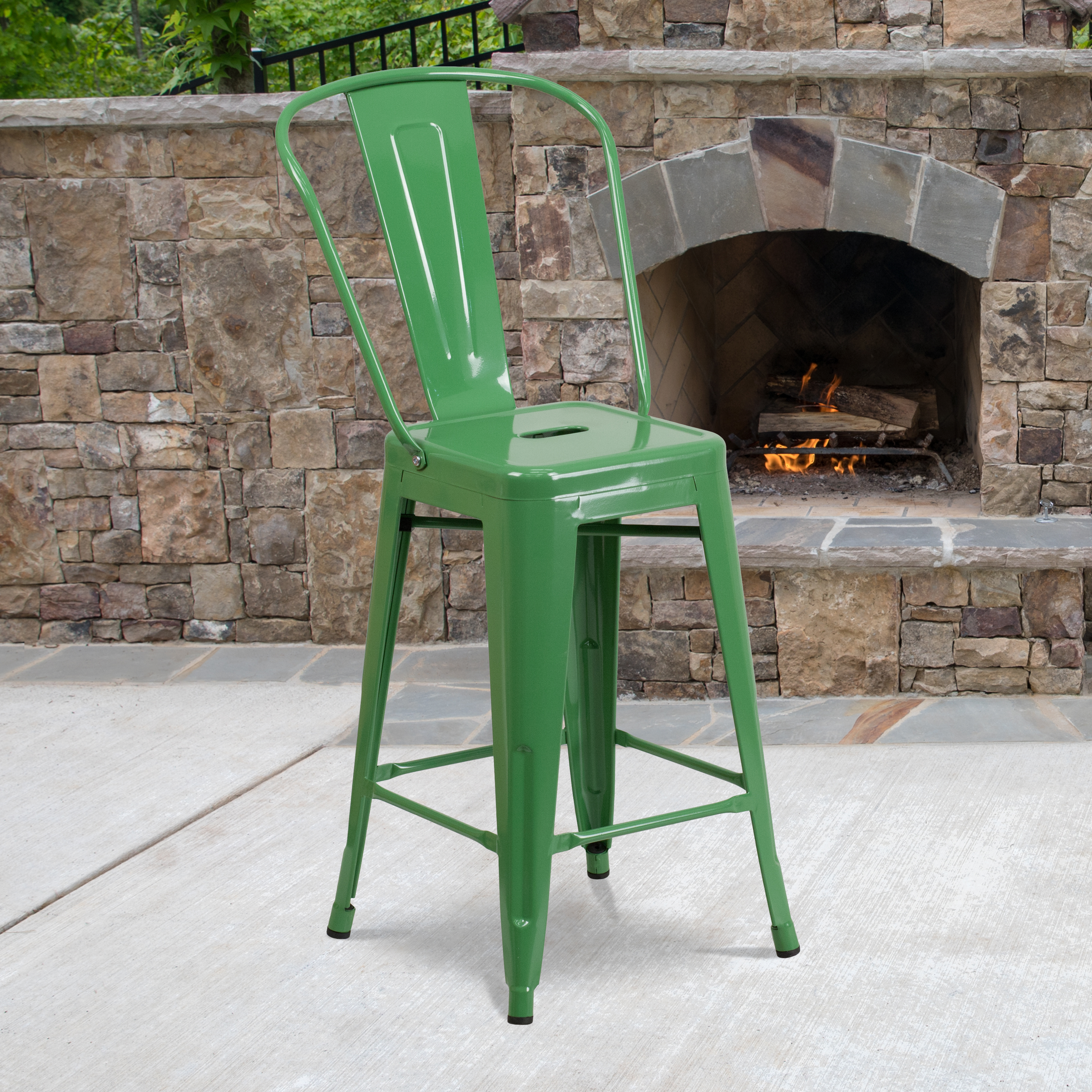 Flash Furniture Commercial Grade 4 Pack 24" High Green Metal Indoor-Outdoor Counter Height Stool with Removable Back - image 1 of 14
