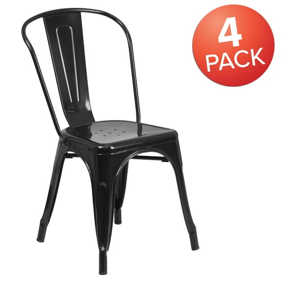 Flash Furniture Commercial Grade 4 Pack Black Metal Indoor-Outdoor Stackable Chair