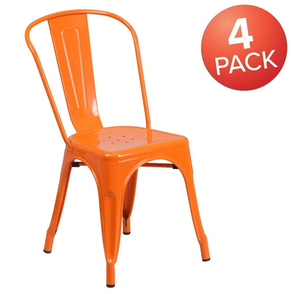 Flash Furniture Commercial Grade 4 Pack Orange Metal Indoor-Outdoor Stackable Chair