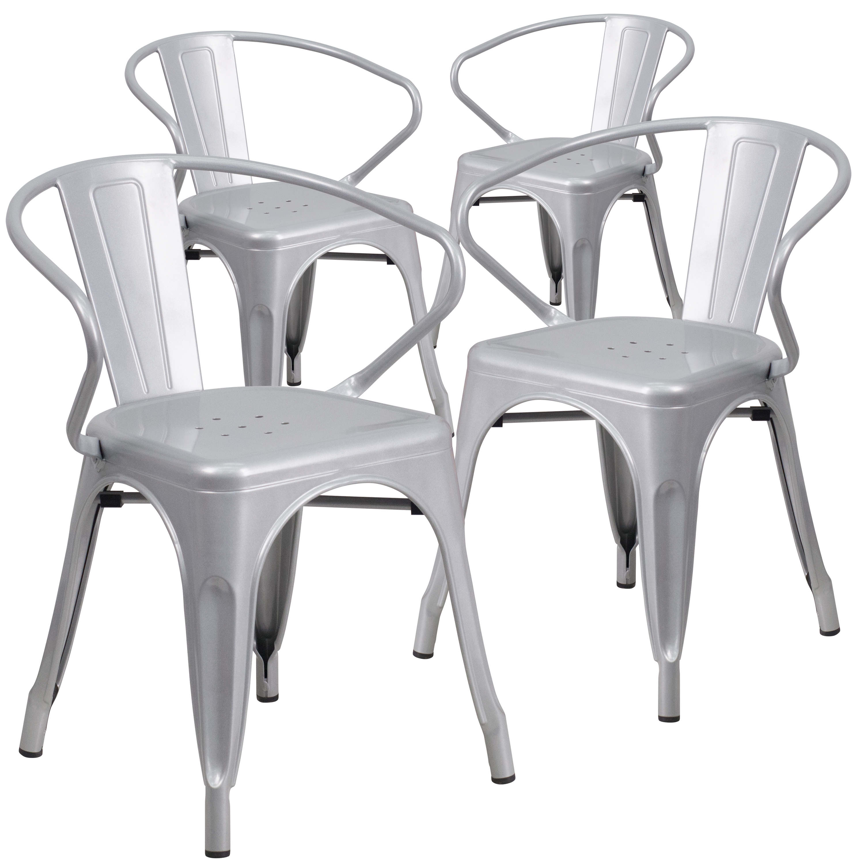 Flash Furniture Commercial Grade 4 Pack Silver Metal Indoor-Outdoor Chair with Arms - image 1 of 8