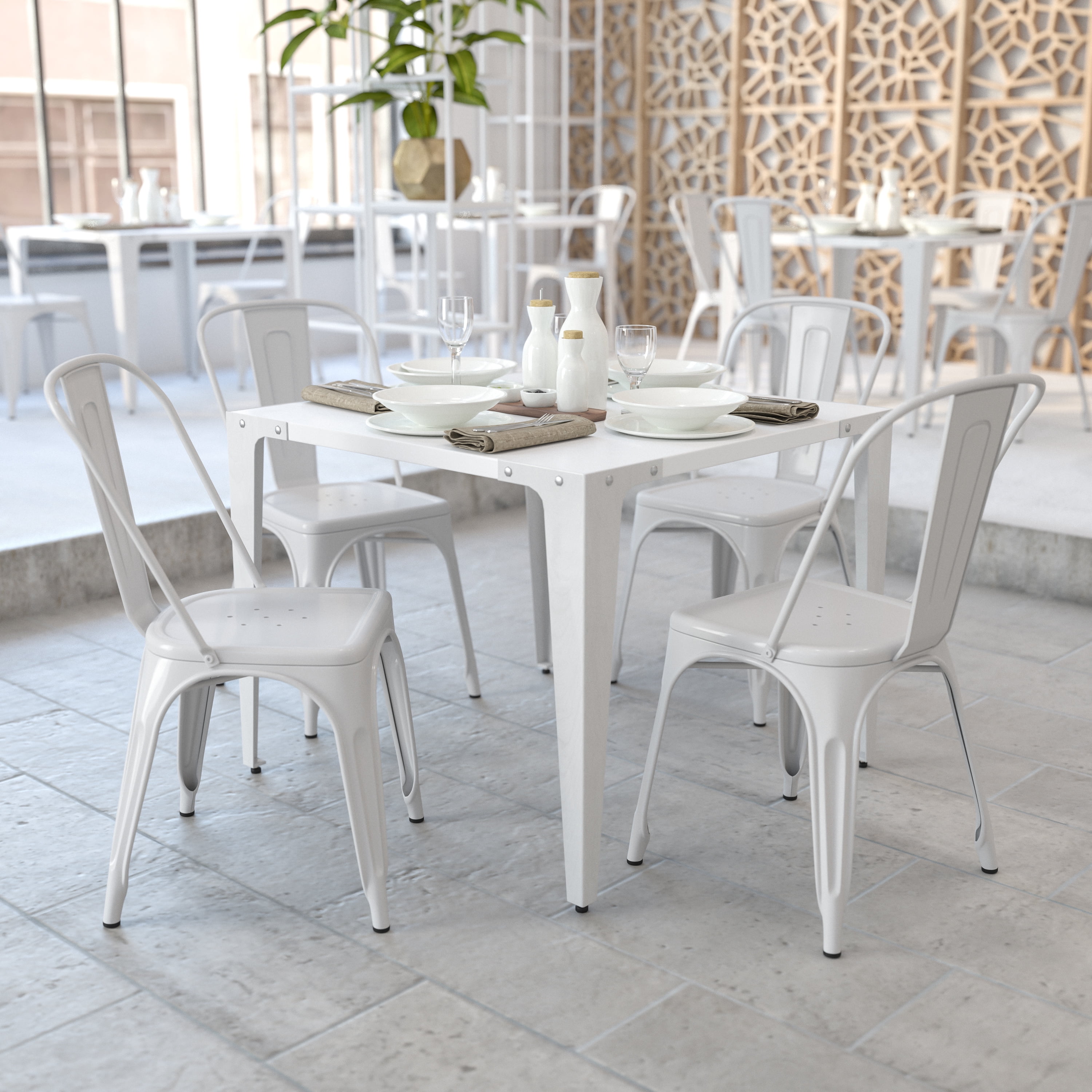 White metal stackable chairs discount