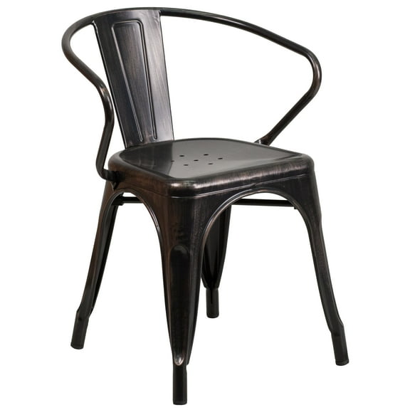 Flash Furniture Luna Commercial Grade Black-Antique Gold Metal Indoor-Outdoor Chair with Arms