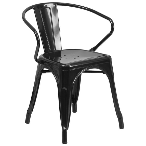 Flash Furniture Luna Commercial Grade Black Metal Indoor-Outdoor Chair with Arms