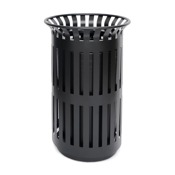 Flash Furniture Commercial Grade Black Outdoor Round Slatted Steel 37 Gallon Trash Can with Removable Inner Bin