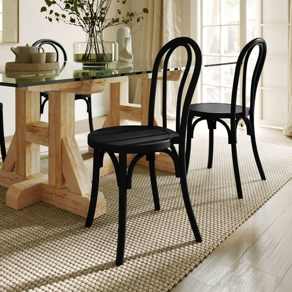 Flash Furniture Commercial Grade Black Thonet Style Solid Wood Stackable Dining Chair - Set of 2