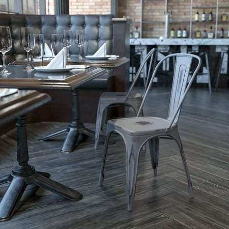 Flash Furniture Commercial Grade Distressed Silver Gray Metal Indoor-Outdoor Stackable Chair
