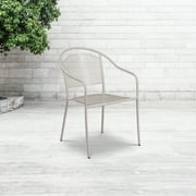 Flash Furniture Commercial Grade Light Gray Indoor-Outdoor Steel Patio Arm Chair with Round Back