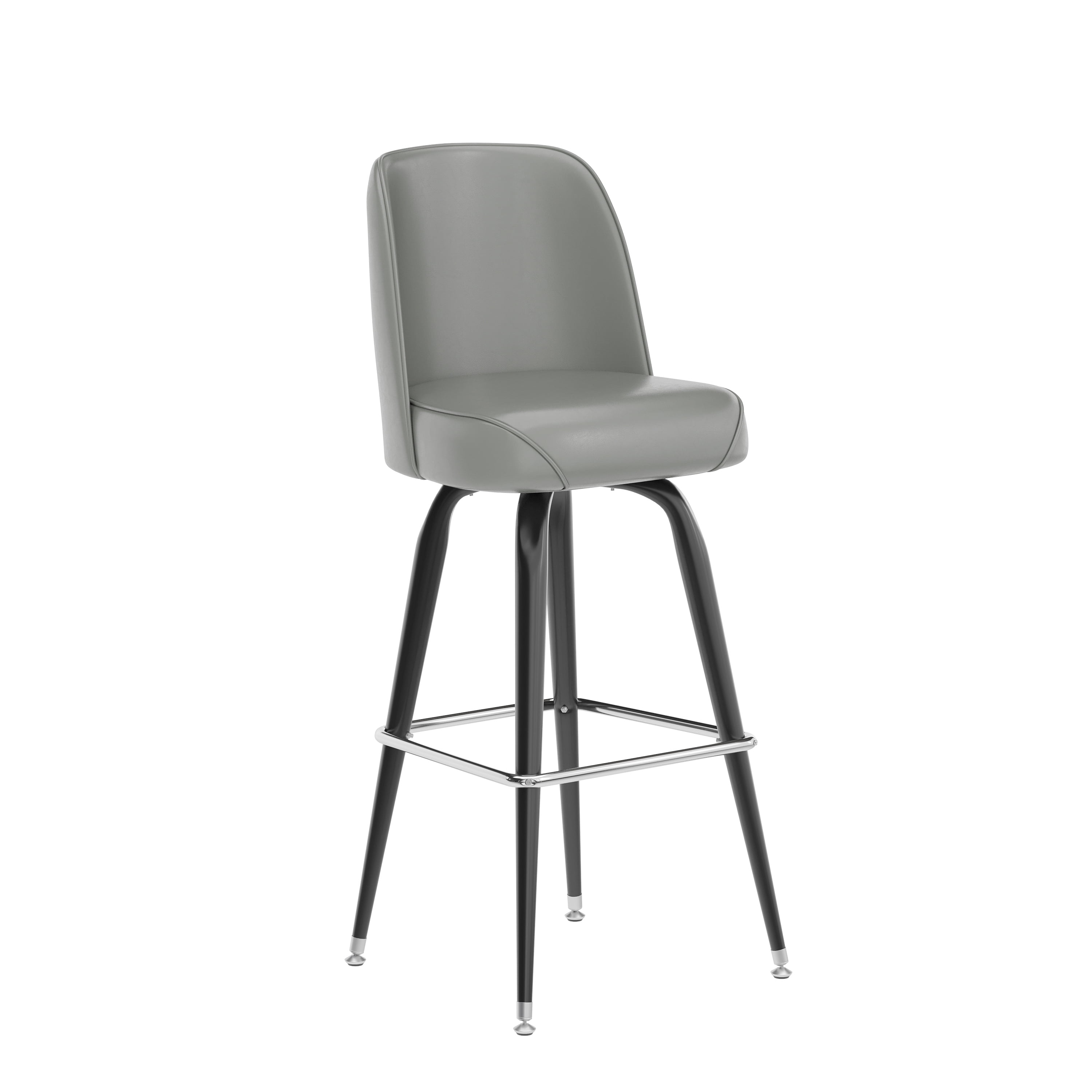 Gray Vinyl Upholstered Swivel Metal Barstool with Footrest