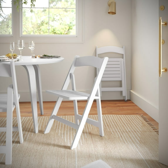 Flash Furniture Commercial Grade White Solid Wood Folding Dining Chair - Set of 4