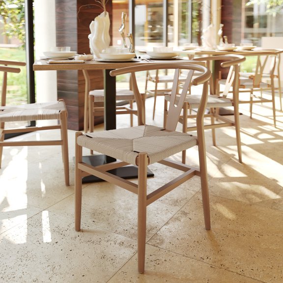 Flash Furniture Commercial Grade Wishbone Style Wood and Kraft Paper Stackable Dining Chair with Oak/Natural Finish - Set of 2