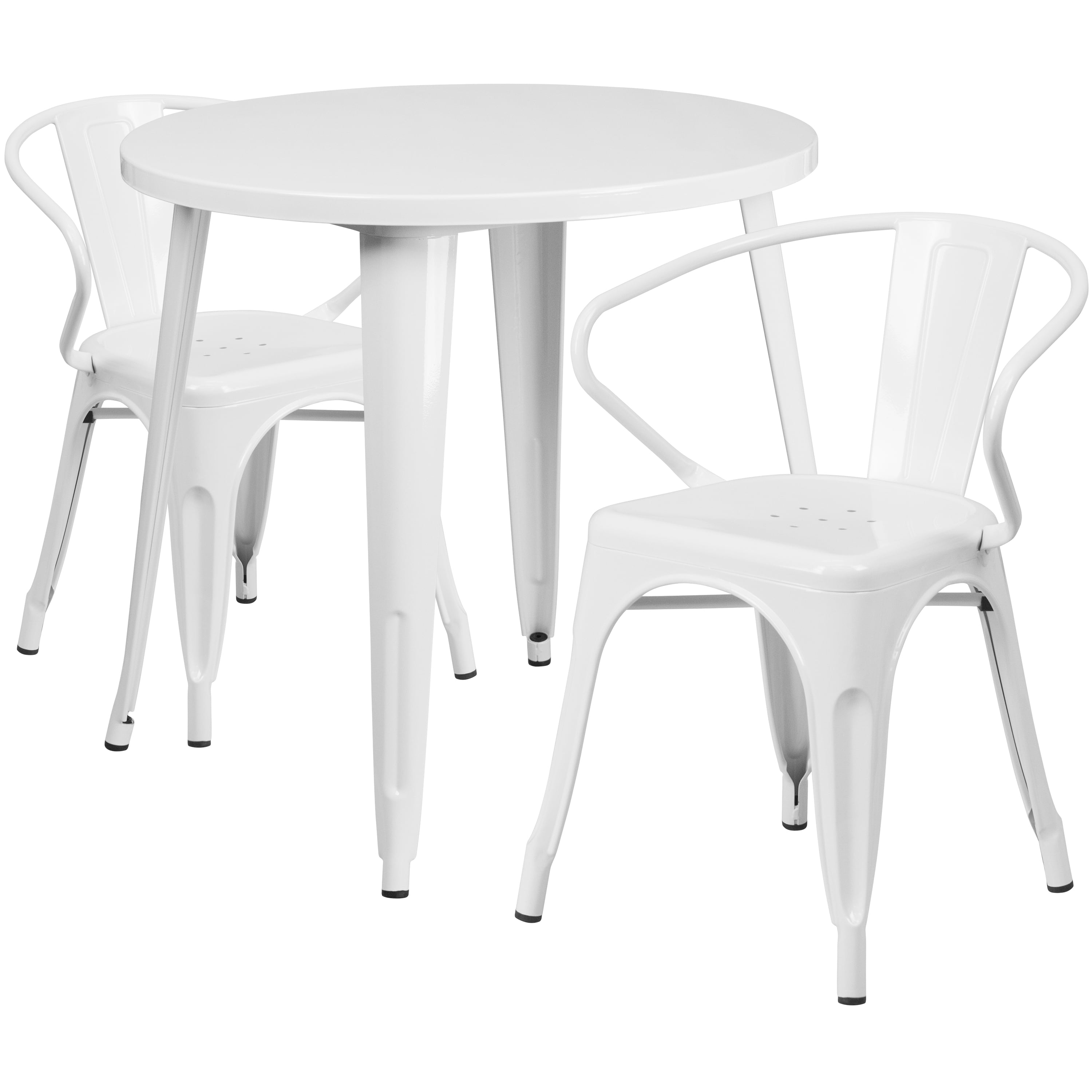 White Metal Round Dining Table Set with 2 Arm Chairs