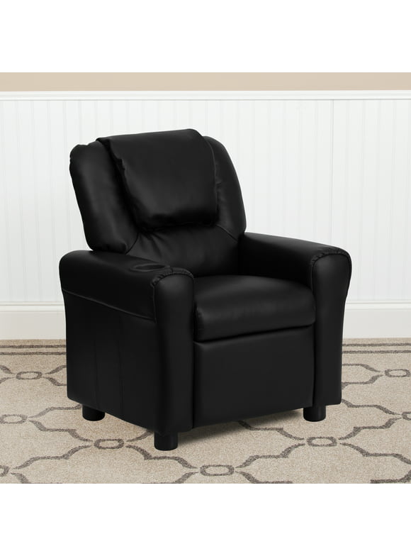 Flash Furniture Contemporary Black LeatherSoft Kids Recliner with Cup Holder and Headrest