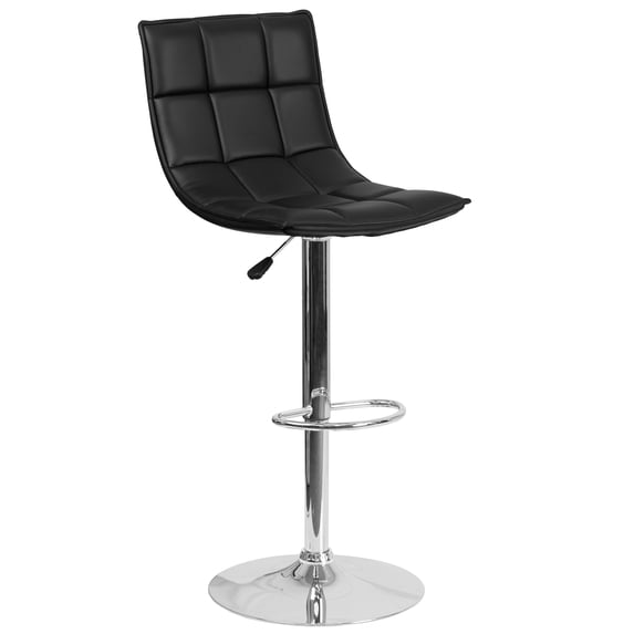 Flash Furniture Contemporary Black Quilted Vinyl Adjustable Height Barstool with Elongated Curved Back and Chrome Base