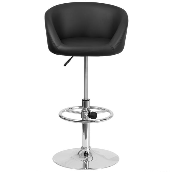Flash Furniture Contemporary Black Vinyl Adjustable Height Barstool with Barrel Back and Chrome Base