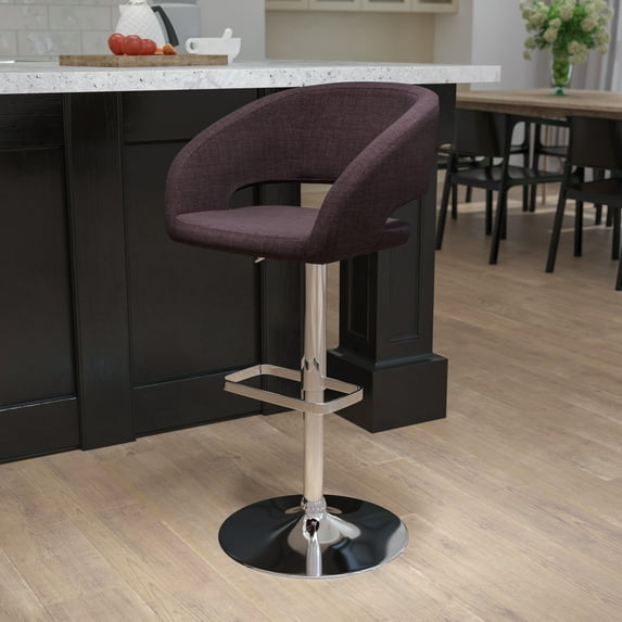 Flash Furniture Contemporary Brown Fabric Adjustable Height Barstool with Rounded Mid-Back and Chrome Base