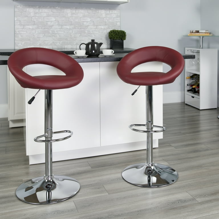 Flash Furniture Contemporary Burgundy Vinyl Rounded Orbit Style Back Adjustable Height Barstool with Chrome Base