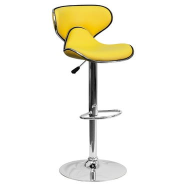 Flash Furniture Contemporary Cozy Mid-Back Yellow Vinyl Adjustable Height Barstool with Chrome Base