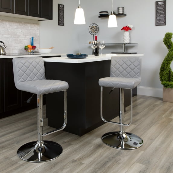 Flash Furniture Contemporary Gray Vinyl Adjustable Height Barstool with Drop Frame and Chrome Base