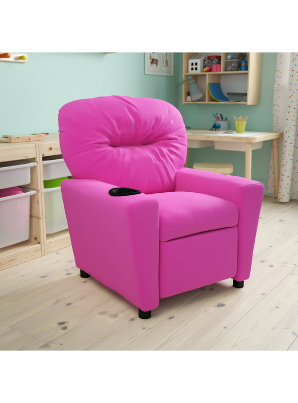 Flash Furniture Contemporary Hot Pink Vinyl Kids Recliner with Cup Holder
