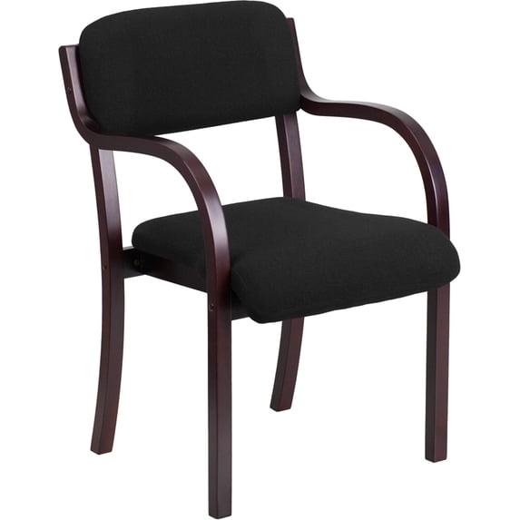 Flash Furniture Contemporary Mahogany Wood Side Reception Chair with Arms and Black Fabric Seat
