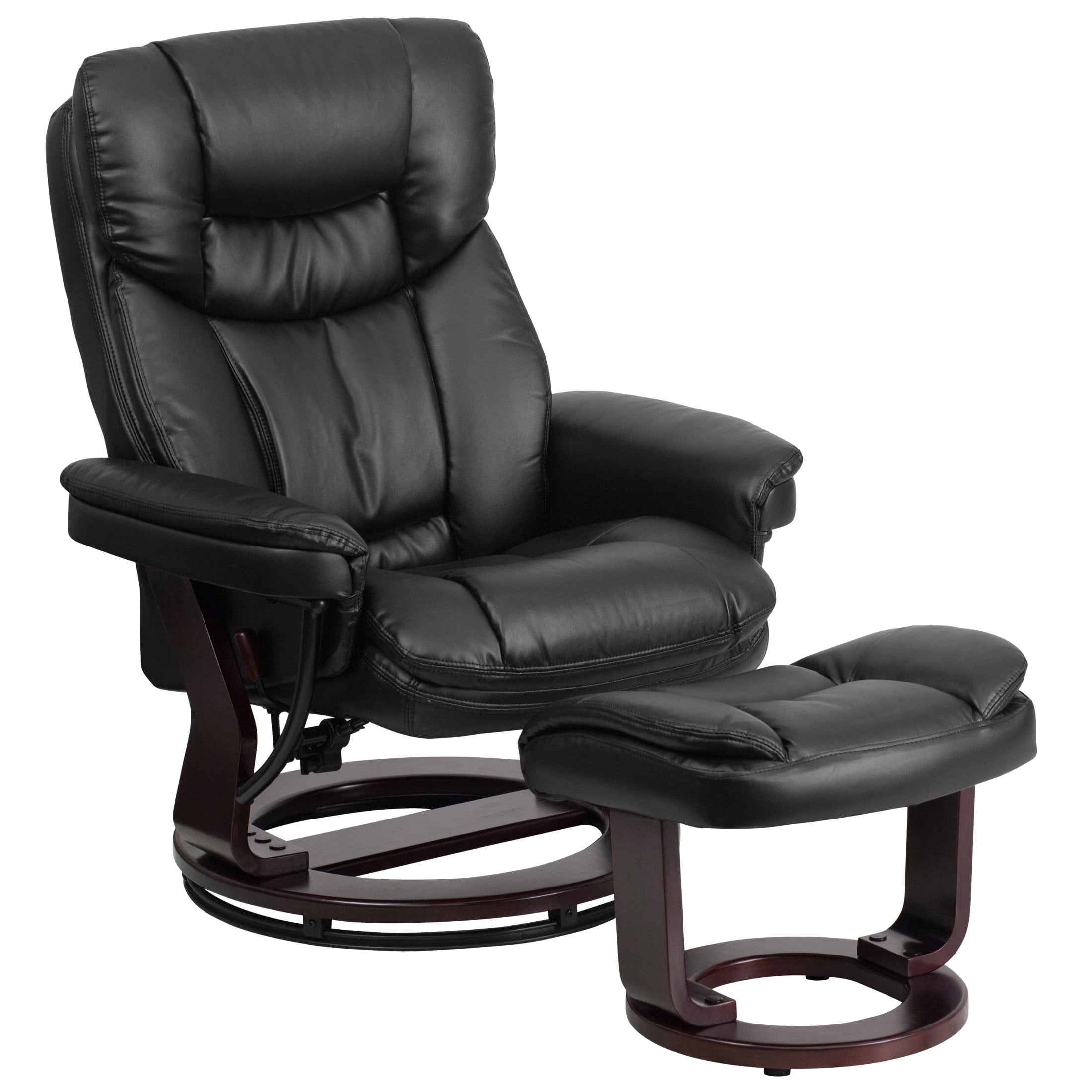 Free Shipping Flash Furniture Modern Recliner Chair with Footstool Swivel Mahogany Wood Base Black LeatherSoft for Living Room Walmart Walmart