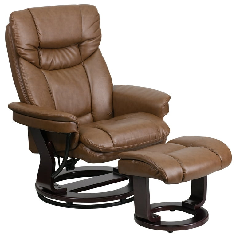 Flash furniture contemporary recliner and ottoman with swivel mahogany wood base leather deals