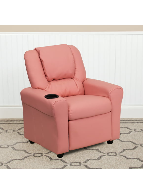 Flash Furniture Contemporary Pink Vinyl Kids Recliner with Cup Holder and Headrest