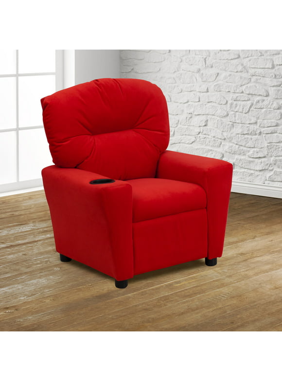 Flash Furniture Contemporary Red Microfiber Kids Recliner with Cup Holder