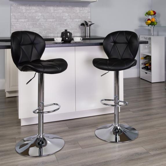 Flash Furniture Contemporary Tufted Black Vinyl Adjustable Height Bar Stool with Chrome Base, 2 Pack