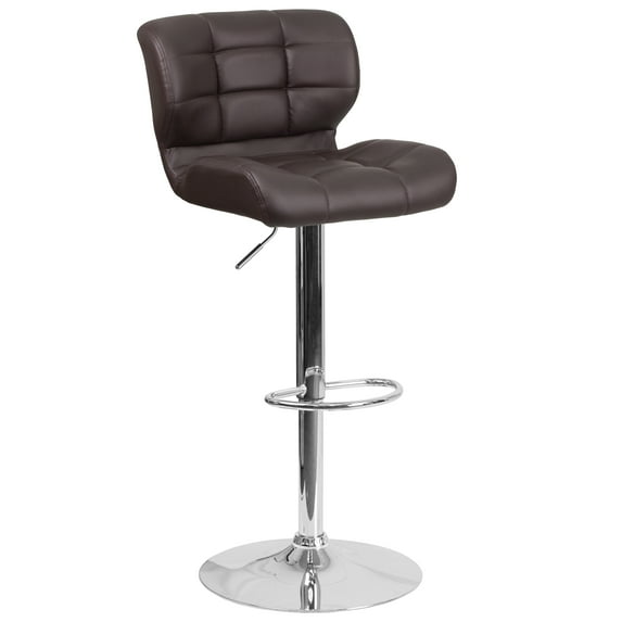 Flash Furniture Contemporary Tufted Brown Vinyl Adjustable Height Barstool with Chrome Base