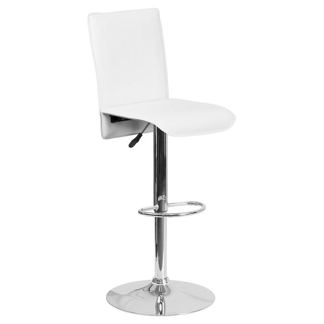 Flash Furniture Contemporary White Vinyl Adjustable Height Barstool with Extended Back and Chrome Base