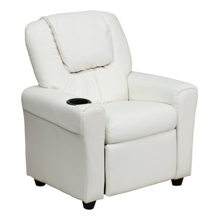 Flash Furniture Vana Contemporary White Vinyl Kids Recliner with Cup Holder and Headrest