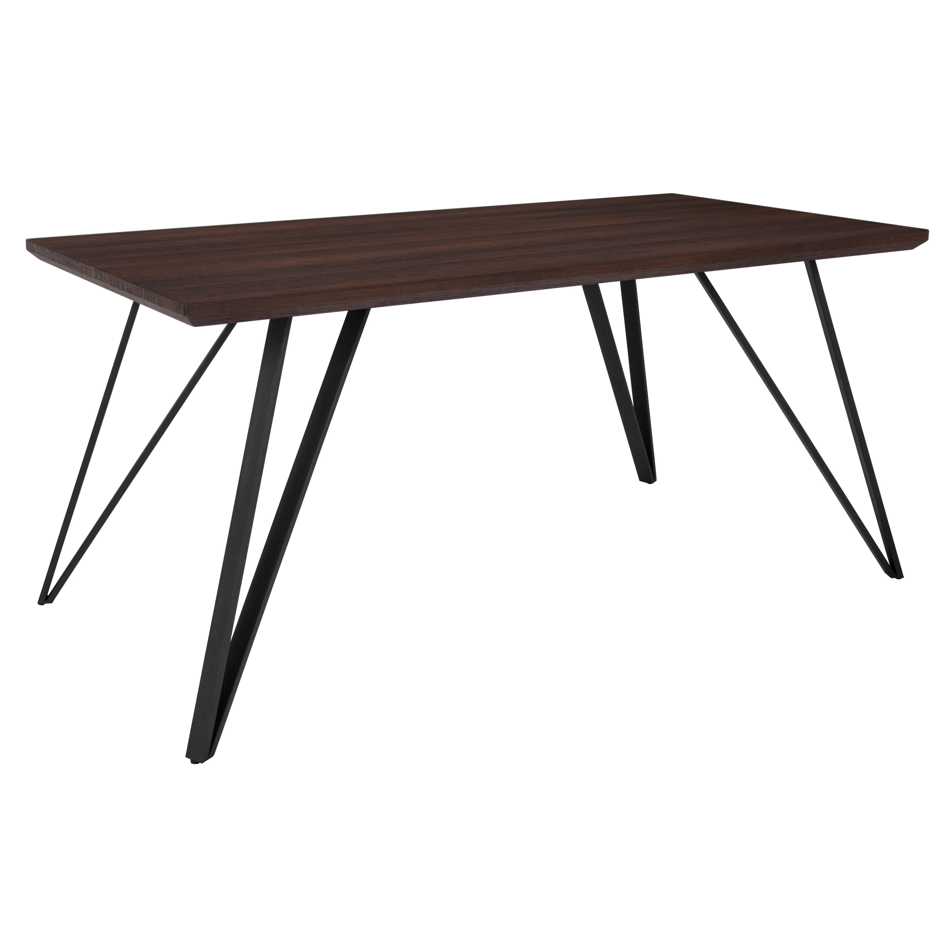 Modern Distressed Dark Ash Wood Dining Table with Triangular Legs